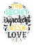Quotes `The secret ingredient is love`. Calligraphy motivational poster for kitchen. Vector illustration of lettering phrase.