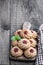 Qurabiya cookie shortbread with jam on rustic wooden table