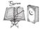 Quran, Islam religion Holy book. Ancient Koran, islamic sacred texts. Muslim holy scriptures, sketch vector illustration