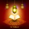Quran with lamp on Eid Mubarak background