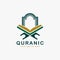 Quran logo design vector. Text of islam illustration symbol. Arabic ornament vector icon