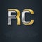 R and C - initials or gold and silver logo. RC - Metallic 3d icon or logotype template. Monogram with lineart option