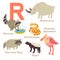 R letter animals set. English alphabet. Vector illustration