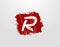 R Letter Logo in Red Square Grunge Element. Retro Rusty Square logo design template