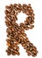 R letter made from coffee beans isolated on white background