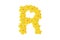 R letter. Part of SPRING lettering, made from yellow paper cut flowers. Spring time, design element