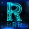 R Letter Vector. Capital Digit. Roentgen X-ray Font Light Sign. Medical Radiology Neon Scan Effect. Alphabet. 3D Blue