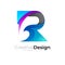 R logo and wave design combination, blue color