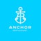 A and R monogram. Anchor restaurant logotype. Logo seafood, maritime emblem. Crossed letter A, letter R and anchor.