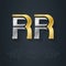 R and R - initials or gold and silver logo. RR - Metallic 3d icon or logotype template. Design element with lineart option