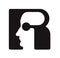 R r Logo logotype - English font upper case letter - human faces of cyborg robots, for computer theme, science etc