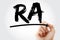 RA - Rheumatoid Arthritis acronym with marker, concept background