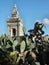 Rabat Cathedtal Tower rising above a prickly pear cactus