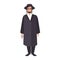 Rabbi with payot wearing traditional clothes and hat. Jewish clergyman, cleric or religious leader. Male cartoon