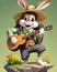 Rabbit animal cartoon guitar music performance