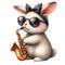rabbit Blowing the saxophone clipart watercolor