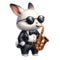 rabbit Blowing the saxophone clipart watercolor