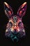 Rabbit, Bright neon portrait, polygon style, Geometric style, cartoon style, neon style. Generative AI