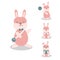 Rabbit Bunny Hare Playing Various Poses Cartoon Character Set