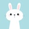 Rabbit bunny head face. Cute cartoon kawaii funny baby kids character. Happy Easter. Farm animal. Blue pastel background. Flat