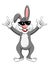 Rabbit or bunny wearing sunglasses rock gesture isolated