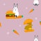 Rabbit and carrot and burger cute fabric seamless cute pattern