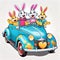 Rabbit cartoon character old vw car convertible jalopy