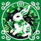 Rabbit and chinese hieroglyphs on a green background generative AI
