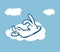 Rabbit on cloud. Vector flat drawn design color illustration