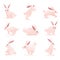Rabbit Cute Illustration Vector with Various Movements Pink Gradient Color