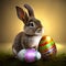 Rabbit with Easter eggs ai Generated, generative AI, CGI graphics