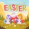 Rabbit Easter Holiday Bunny Decorated Eggs Greeting Card