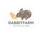 Rabbit eats food with hand person`s, logo design. Rabbit farm, agriculture, farming and agricultural, vector design. Nature and wi