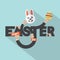 Rabbit, Egg In Hand Easter Typography Design