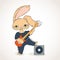 Rabbit with electric guitar. Vector rock music illustration.