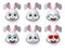 Rabbit emojis vector set. Rabbit or bunny emoticon cute face animal character with laughing, hungry, sad, blushing and in love moo
