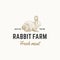Rabbit Farm Fresh Meat Abstract Vector Sign, Symbol or Logo Template. Hand Drawn Engraving Rabbit Sillhouette Sketch