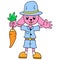 Rabbit farmer is happily harvesting carrots in the garden, doodle icon image kawaii