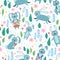 Rabbit forest Seamless Pattern. A Woodland animals