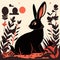 Rabbit in the garden. Vector illustration of a silhouette of a rabbit. Generative AI