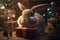 Rabbit with a gift, festive atmosphere. AI generative