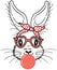 Rabbit in glasses with chewing gum in her mouth. sublimation