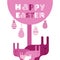 Rabbit Group Bunny Happy Easter Holiday Banner Pink Greeting Card Flat