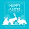 Rabbit Group Bunny With Sketch Painted Eggs Happy Easter Holiday Blue Greeting Card