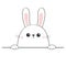 Rabbit happy face head icon. Hands paw holding table line. Cute cartoon hare character. Contour silhouette. Kawaii animal. Funny b