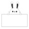 Rabbit happy face head icon hanging on paper board template. Paw hands. Contour line. Funny baby hare. Cute cartoon character. Lov