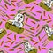 Rabbit happy play gold skateboarding seamless pattern, funny, cute bunny, animal,fun, cartoon, can be used for t-shirt print, kids