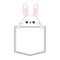 Rabbit hare face head icon sitting in the pocket. Holding paw hands. Contour line. Funny baby. Cute cartoon character. Love card.