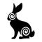 Rabbit, hare silhouette is drawn by lines with curls, black spirals. Minimalism style, tattoo. The logo of the animal rabbit