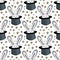 Rabbit in hat pattern. Vector seamless background for magic circus. Magician doodle stars decoration
